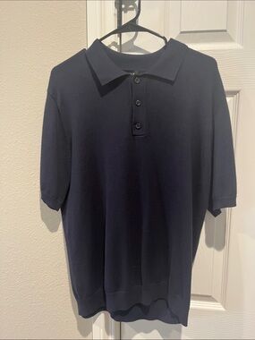 Tahari Womens Dark Navy Short-Sleeve Sweater Polo